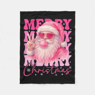 Merry Christmas Retro Nk Santa Bubblegum Xmas Holi Fleece Blanket