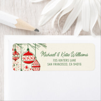 Merry Christmas | Retro Ornaments Return Address Label