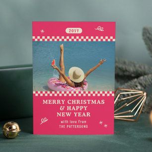 Merry Christmas Retro Pink Photo Personalised