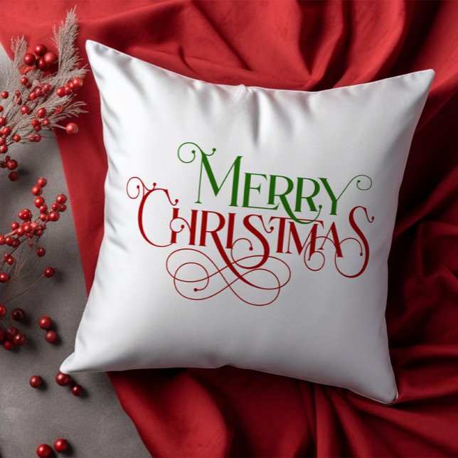 Merry Christmas Retro Red and Green Typography Cushion (Creator Uploaded)