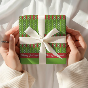 Merry Christmas Retro Red Green Wrapping Paper