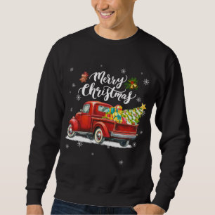 Merry Christmas Retro Red Truck Farm Christmas Tre Sweatshirt