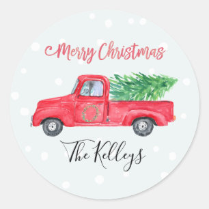 Merry Christmas   Retro Red Truck Gift Tag