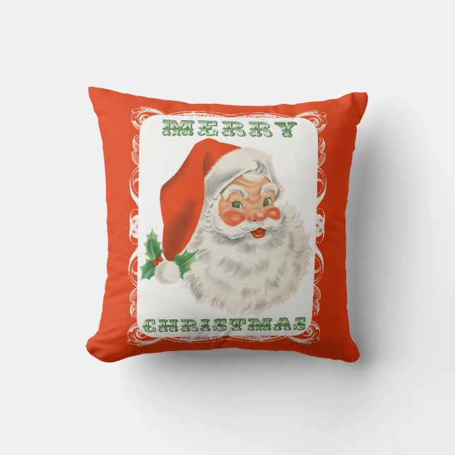 Merry Christmas Retro Santa Claus Throw Pillow (Front)