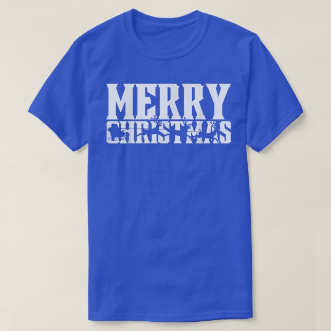 Merry Christmas Retro Santas Sleigh & Flying Reind T-Shirt (Design Front)