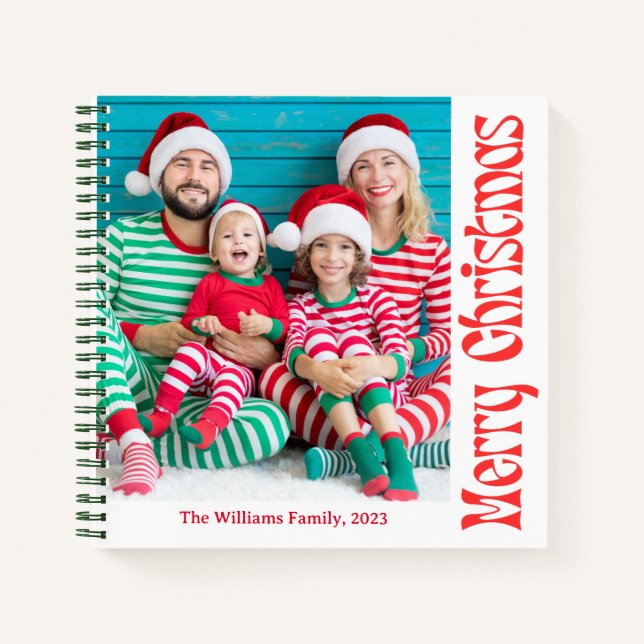 merry christmas retro script family photo holiday notebook (Front)