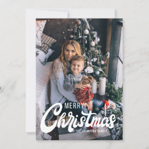 Merry Christmas Retro Script Typography Photo Holiday Card