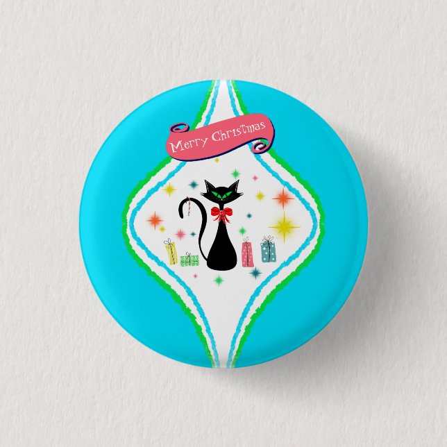 Merry Christmas Retro Siamese Cat  3 Cm Round Badge (Front)