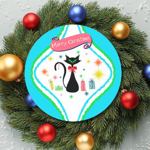 Merry Christmas Retro Siamese Cat  Classic Round Sticker