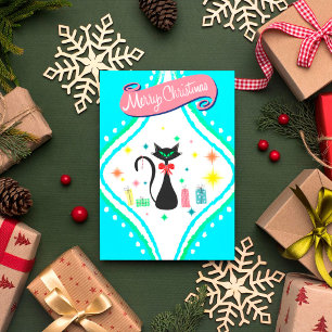 Merry Christmas Retro Siamese Cat Holiday Card