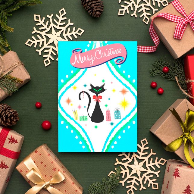 Merry Christmas Retro Siamese Cat Holiday Card (Creator Uploaded)