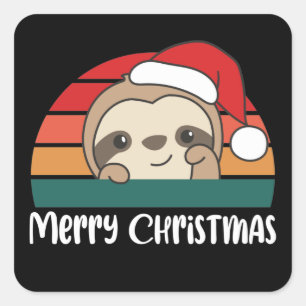 Merry Christmas Retro Sloth Christmas Square Sticker