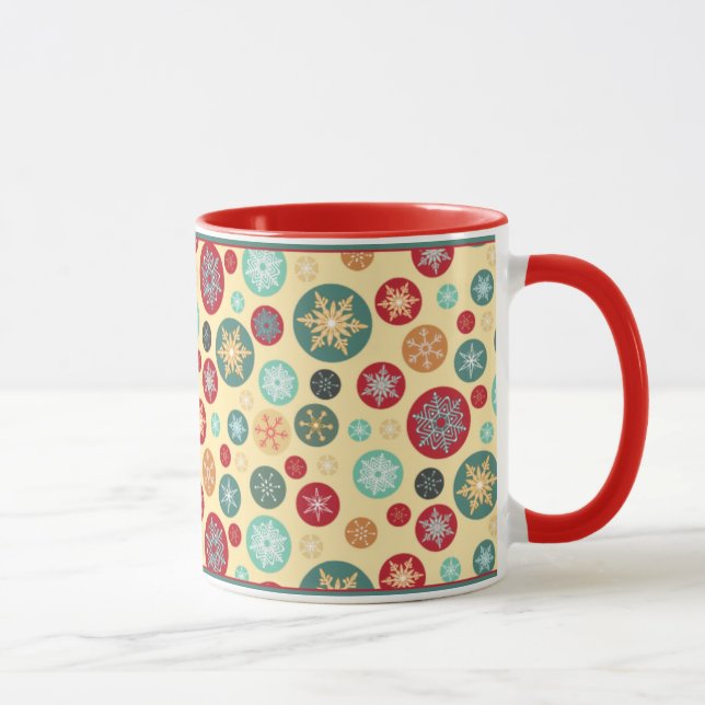 Merry Christmas Retro Snowflake Polka Dots Mug (Right)