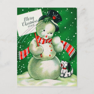 Merry Christmas Retro Snowman Holiday Postcard