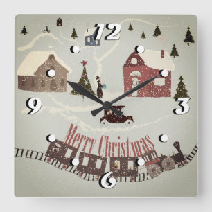 Merry Christmas , retro Square Wall Clock