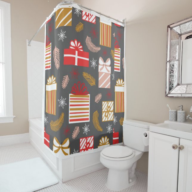 Merry Christmas Retro Stars Holiday   Shower Curtain (In Situ)