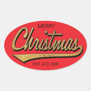 Merry Christmas Retro Stickers OVAL