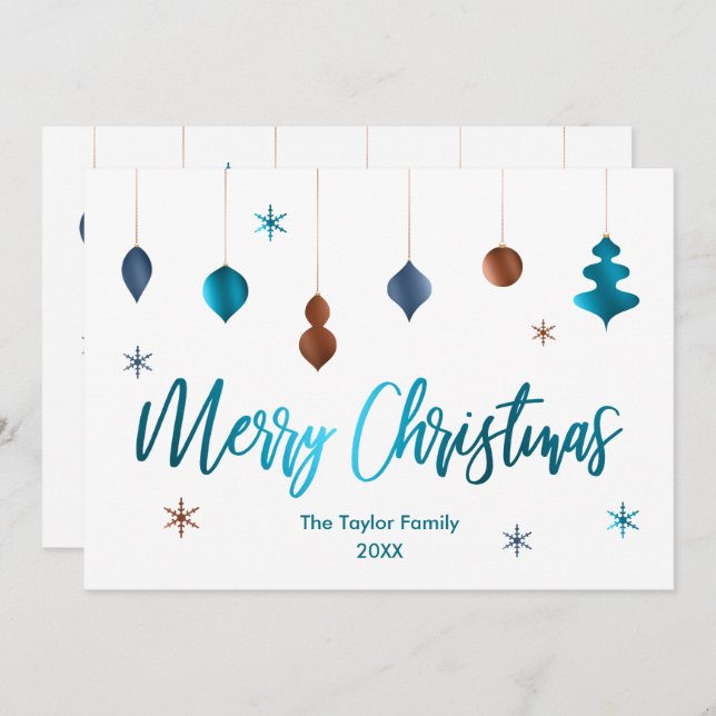 Merry Christmas Retro Teal Copper Navy Decor Invitation (Front/Back)
