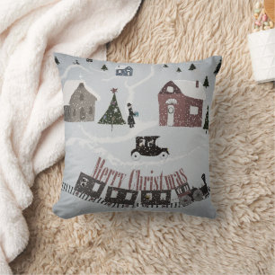 Merry Christmas , retro Throw Pillow