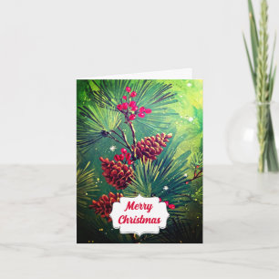 Merry Christmas Retro Tree Holiday Greeting Card