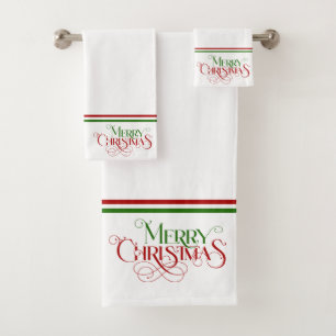 Merry Christmas Retro Typography Bath Bath Towel Set