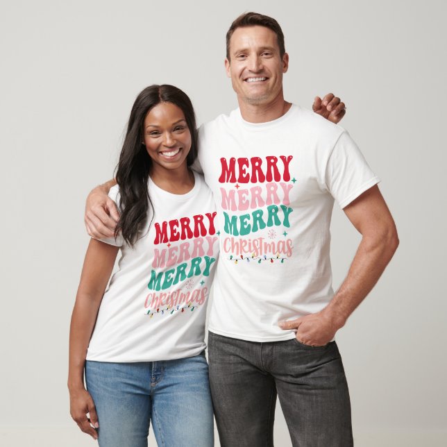 Merry Christmas Retro Typography Christmas T-Shirt (Unisex)