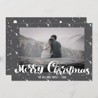 Merry Christmas Retro Typography Family Photo Holiday Card