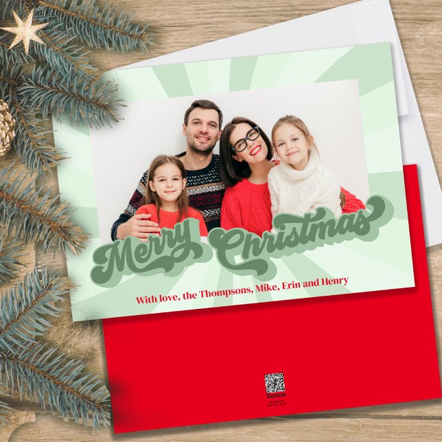 Merry Christmas Retro Typography Multi Photo  Holiday Card (Retro style vintage Merry Christmas typography photo card)