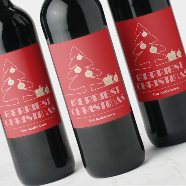 Merry Christmas Retro Typography Red Wine Label (Creator Uploaded)
