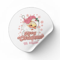 Merry Christmas Retro Typography Santa Pink Hat