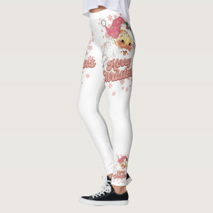 Merry Christmas Retro Typography Santa Pink Hat Leggings