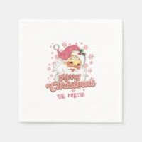 Merry Christmas Retro Typography Santa Pink Hat