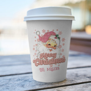 Merry Christmas Retro Typography Santa Pink Hat Paper Cups
