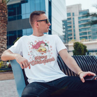 Merry Christmas Retro Typography Santa Pink Hat