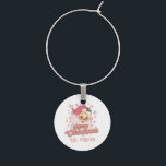 Merry Christmas Retro Typography Santa Pink Hat Wine Charm<br><div class="desc">Merry Christmas pink retro typography with a Santa Claus with a pink hat.</div>