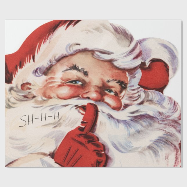 Merry Christmas Retro Vintage Santa Claus Wrapping Paper (Flat)