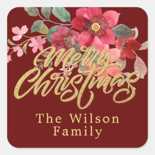 Merry Christmas Return Address Classic floral Square Sticker