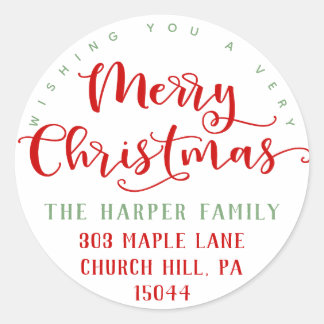 Merry Christmas Return Address Classic Round Sticker
