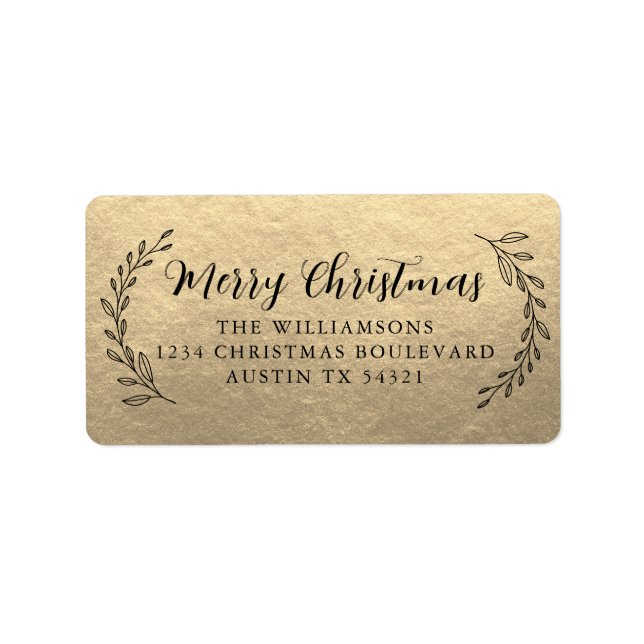 Merry Christmas Return Address Foliage Gold Label (Front)