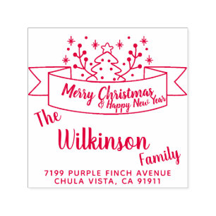 Merry Christmas Ribbon Handwriting Self-inking Stamp
