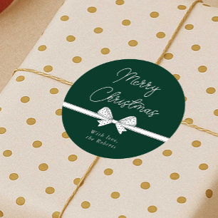 Merry Christmas Ribbon Handwritten Modern Classic Round Sticker