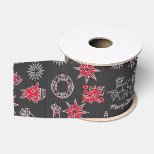 Merry Christmas Ribbon Santa Star Black Red Grosgrain Ribbon