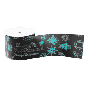 Merry Christmas Ribbon Santa Star Black Turquoise Grosgrain Ribbon