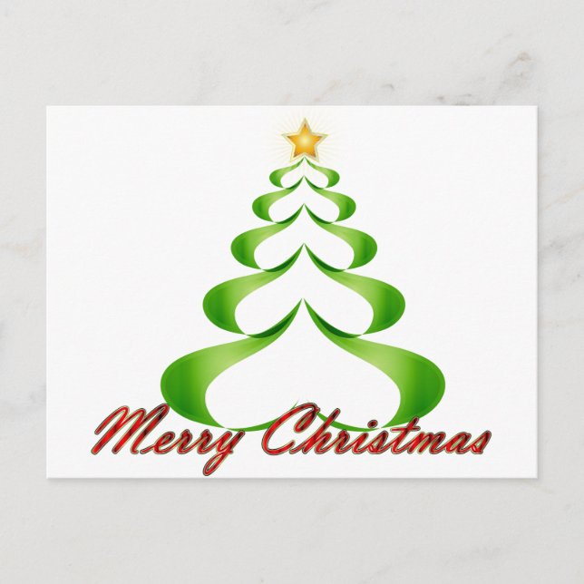 Merry Christmas Ribbon Tree Holiday Postcard (Front)