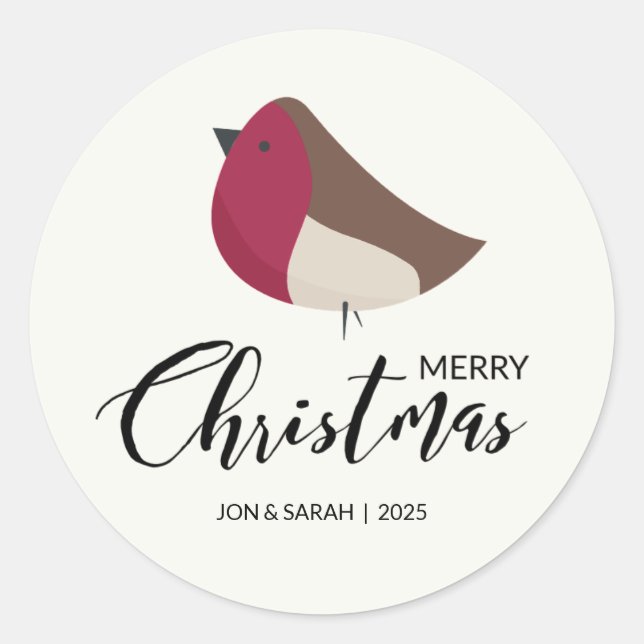Merry Christmas Robin Classic Round Sticker (Front)