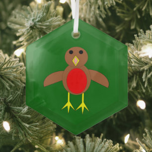 Merry Christmas Robin Glass Tree Decoration