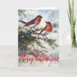 Merry Christmas. Robins in Winter. Custom Verse. Card<br><div class="desc">Beautiful Christmas card,  with a lovely Winter scene,  of two Robins. Inside you can write whatever message/verse you like. Pick your own text,  color and font. Create a personal touch.</div>