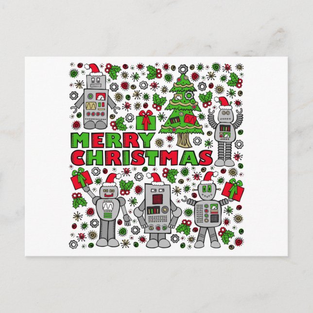 Merry Christmas Robots Holiday Postcard (Front)