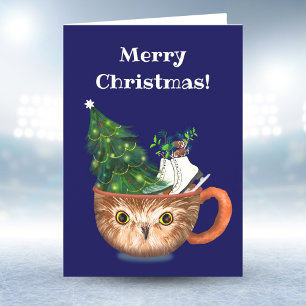 Merry Christmas Rockefeller Owl Hot Chocolate Card