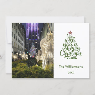 Merry Christmas Rockefeller Tree and Family Photo Card